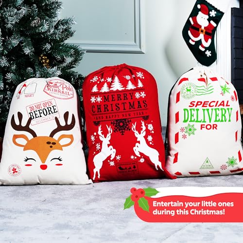 Large Christmas Canvas Gift Bag with Drawstring E4730