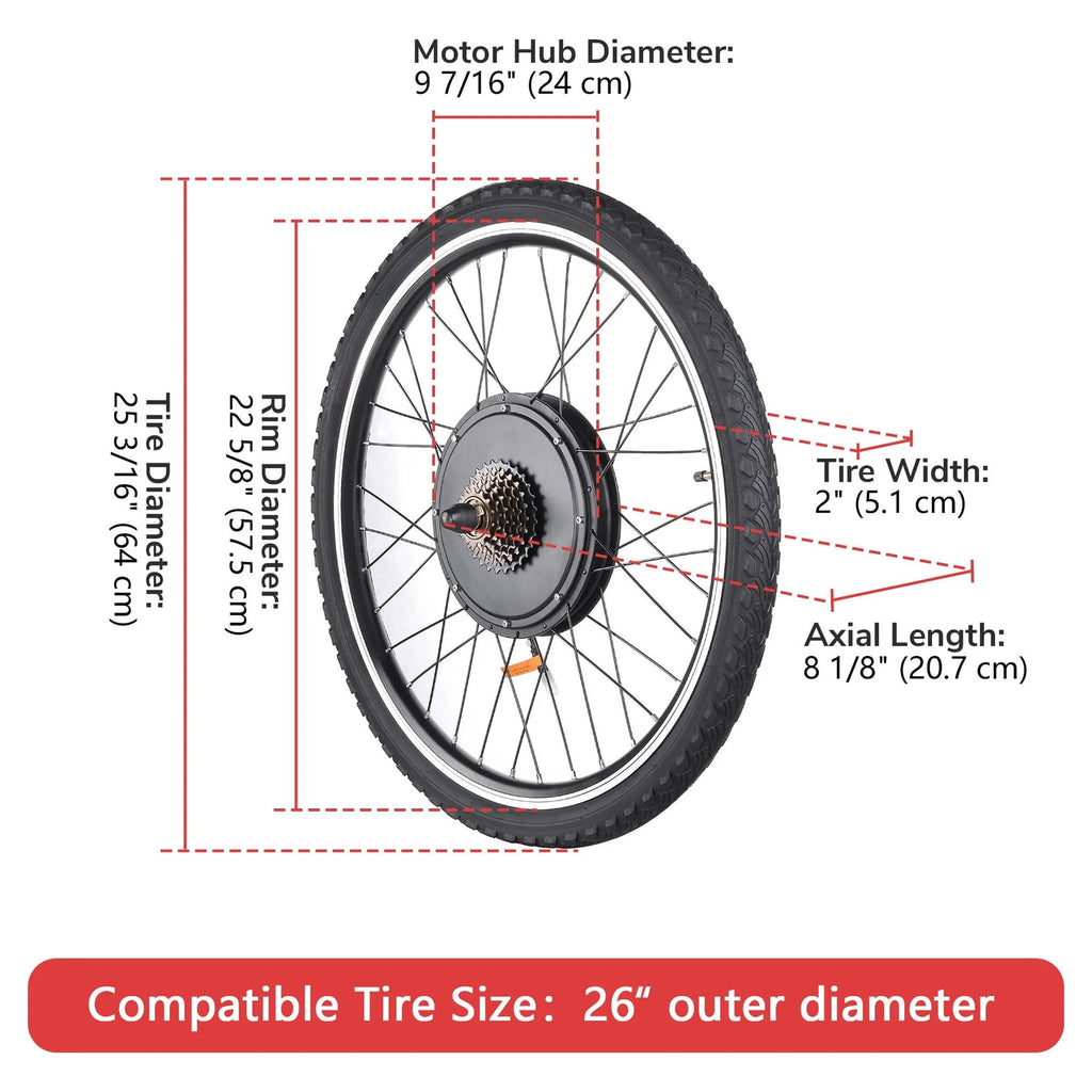 48V 1000W 26" Rear Wheel Electric Bike Conversion Kit Q746214