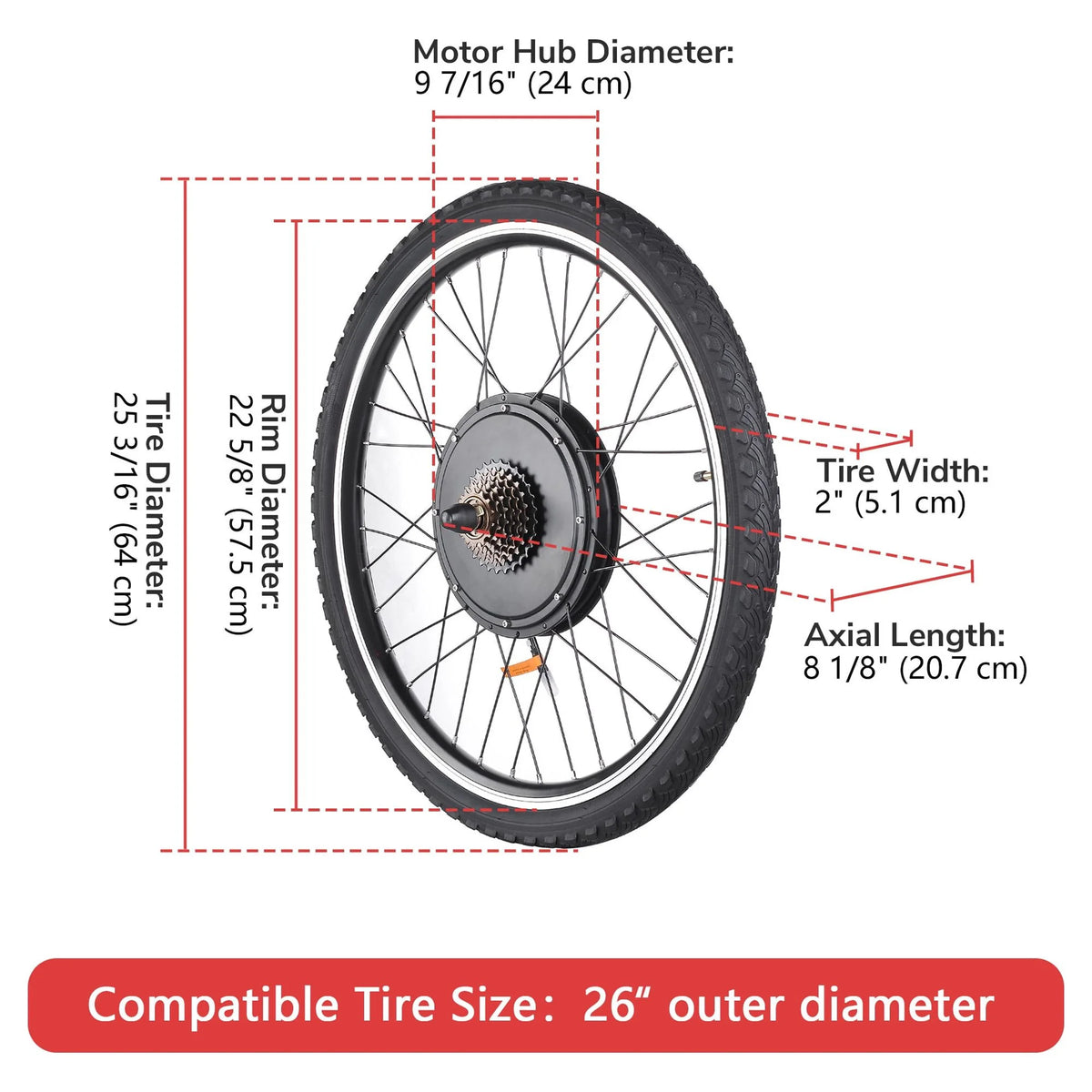 48V 1000W 26" Rear Wheel Electric Bike Conversion Kit Q746214