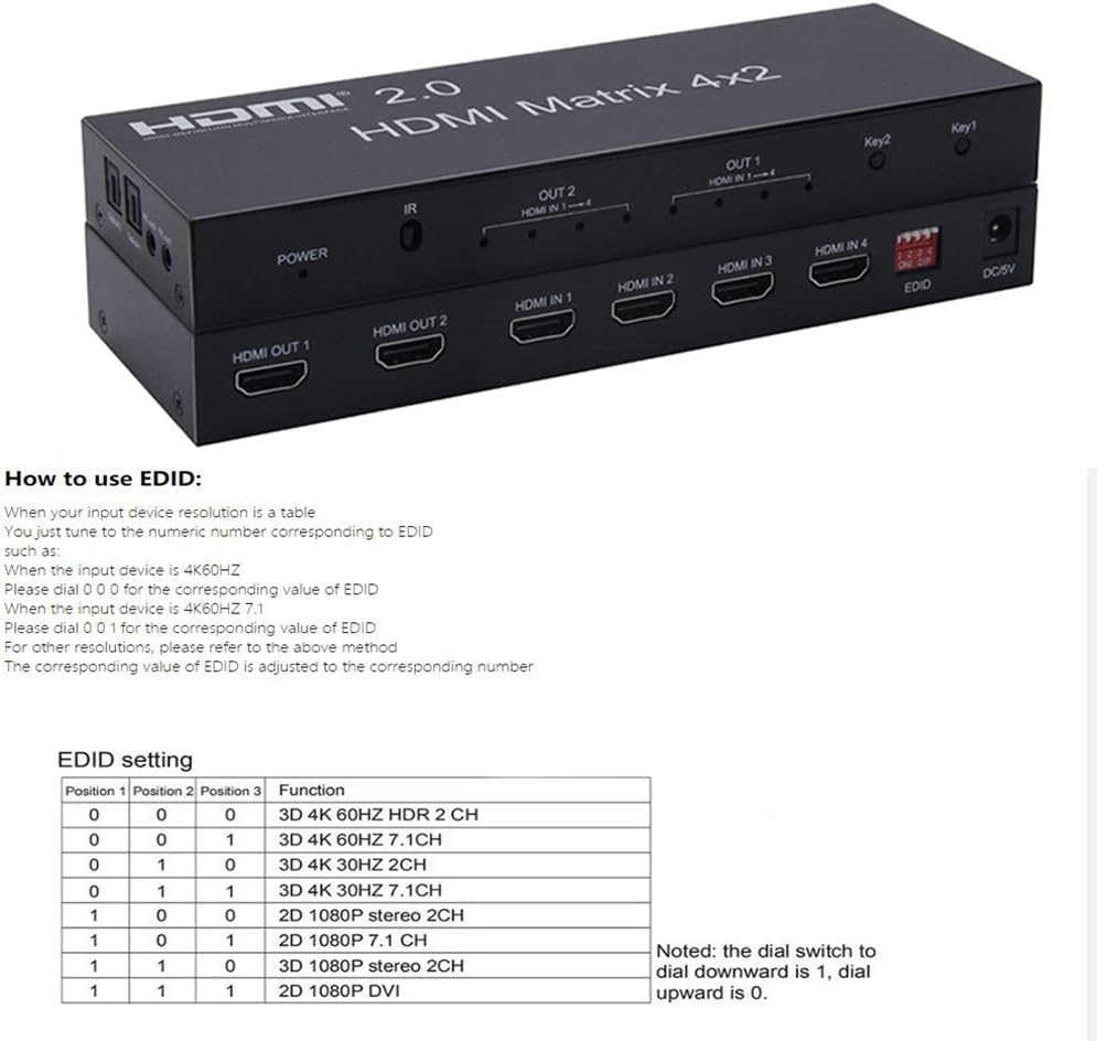 4K HDMI 2.0 Matrix 4X2 Switch with Optical & L/R 3.5mm Output, IR Remote Control, Pack of 2 Q870