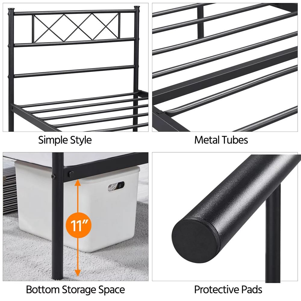 Black Twin Metal Slatted Bed Frame with Headboard Footboard S5250