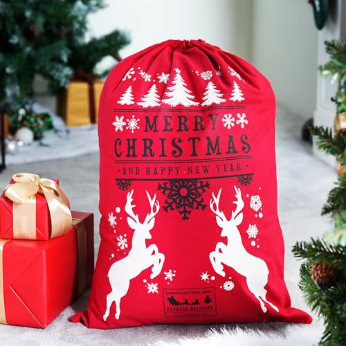 Large Christmas Canvas Gift Bag with Drawstring E4730