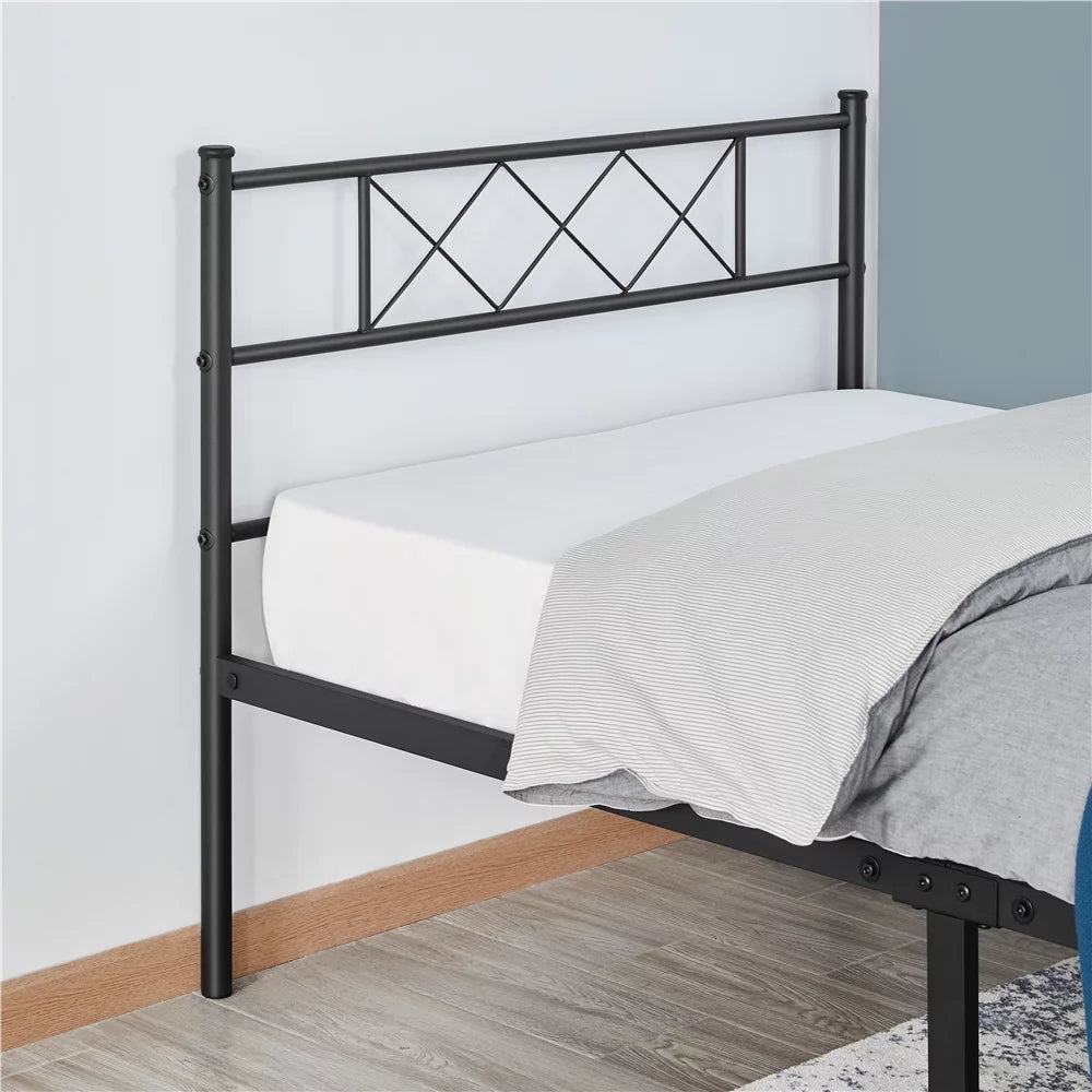 Black Twin Metal Slatted Bed Frame with Headboard Footboard S5250