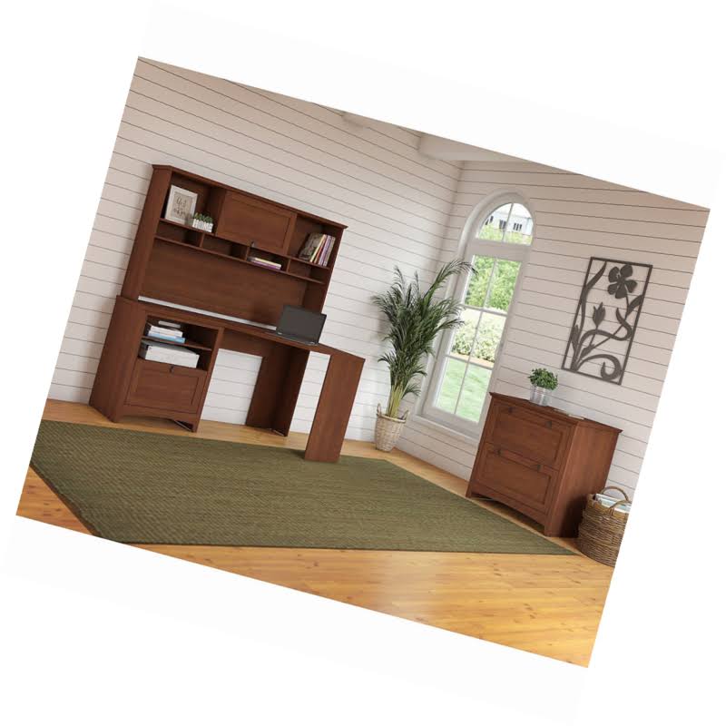 Corner Desk with Hutch and Lateral File Cabinet in Serene Cherry G73696