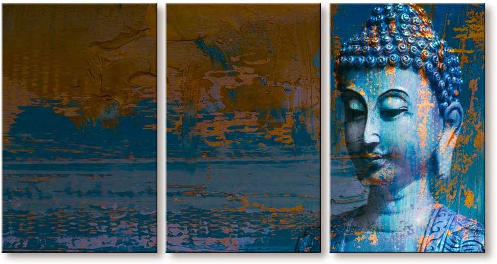 Blue Buddha Canvas Painting 3 Pieces Poster 54x30 Inch G699248