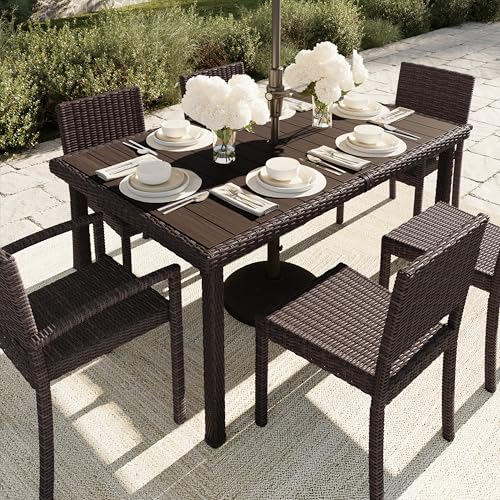62" Indoor-Outdoor Patio Table with Faux Wood Top and Rattan Wicker Finish in Gray R610