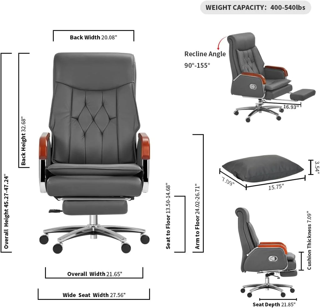 Black Leather Reclining Office Chair with Footrest B2267