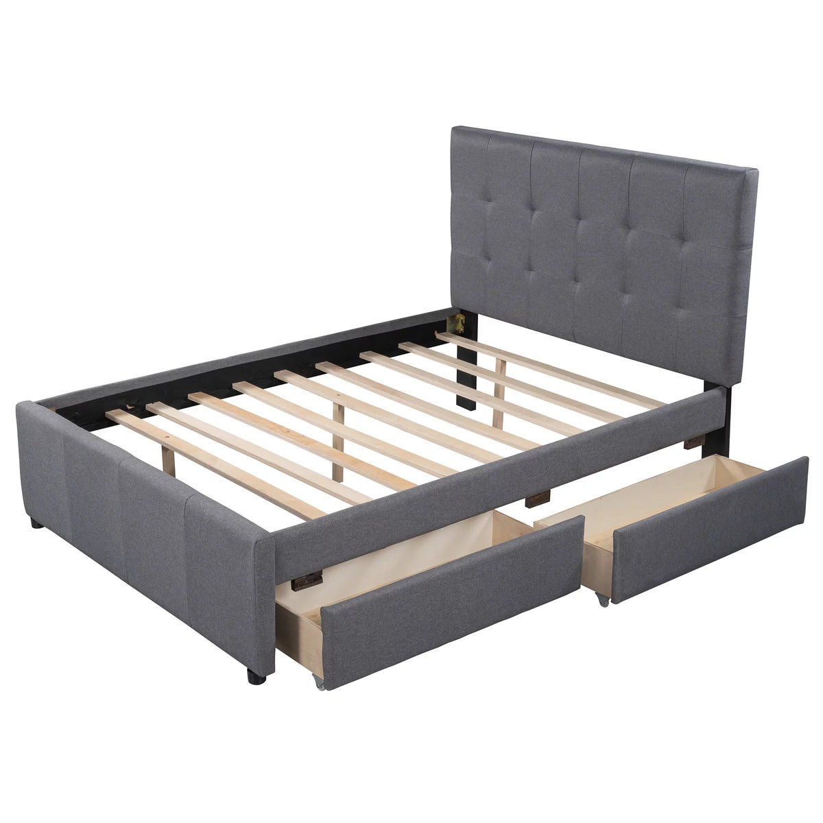 Gray Upholstered Full Size Platform Bed with 2 Drawers B5646