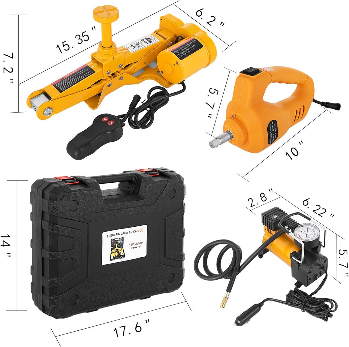 Electric Car Jack 3 Ton 6600LBS 12V DC with Electric Impact Wrench and Inflator Pump C28886
