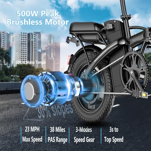 Peak 500W 23MPH Folding Electric Bike 48V 12AH T233
