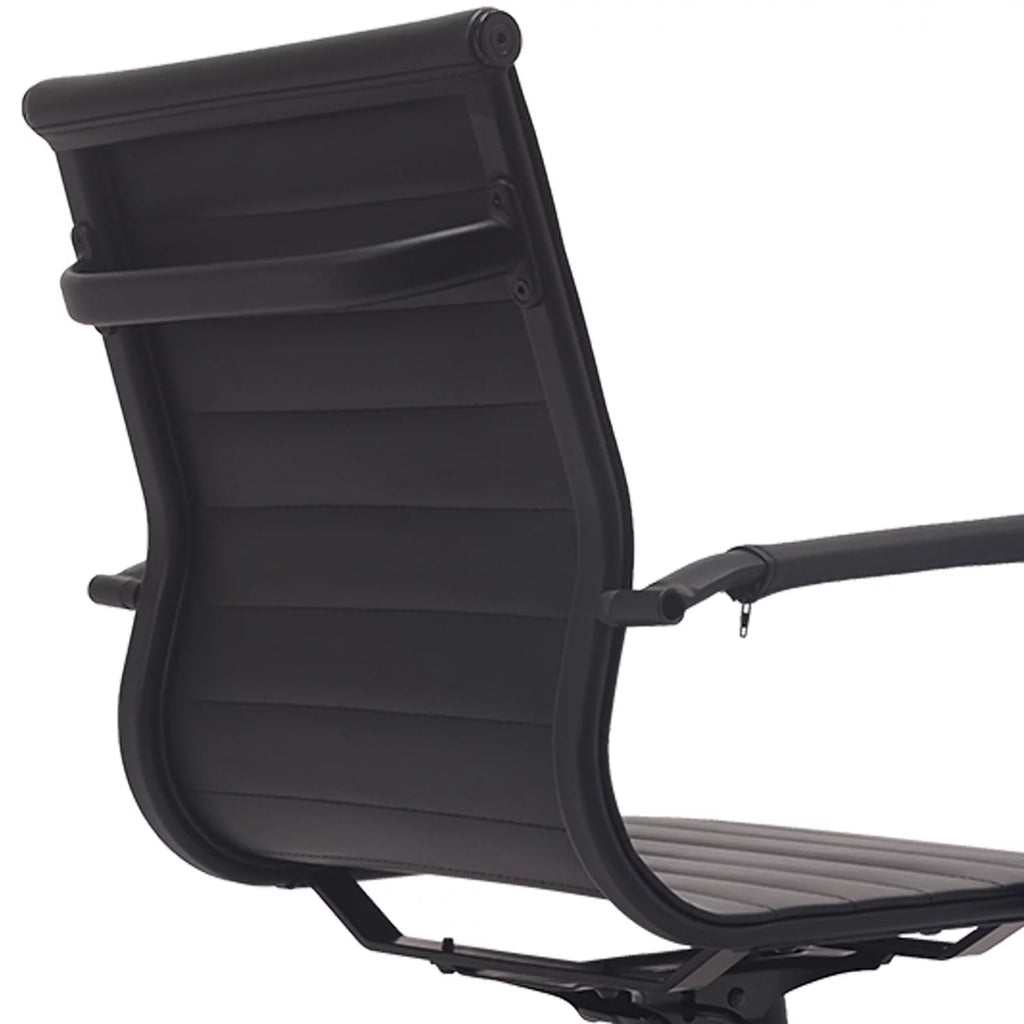 Mid Century Black PU Leather Office Chair with Arms and Wheels H89615