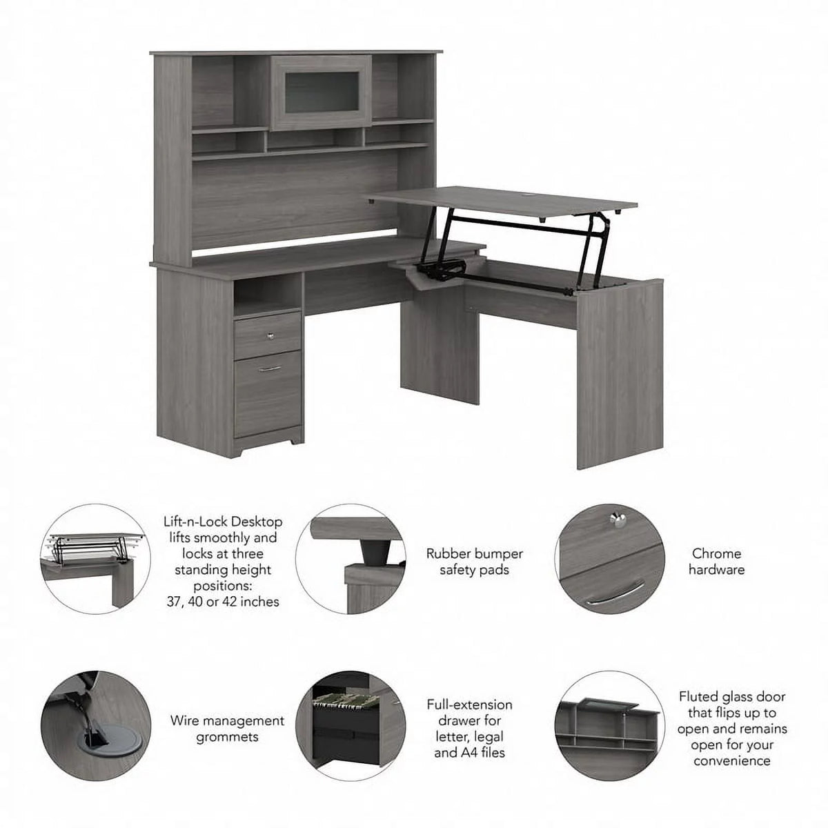 Gray L Shaped Desk with Hutch G299