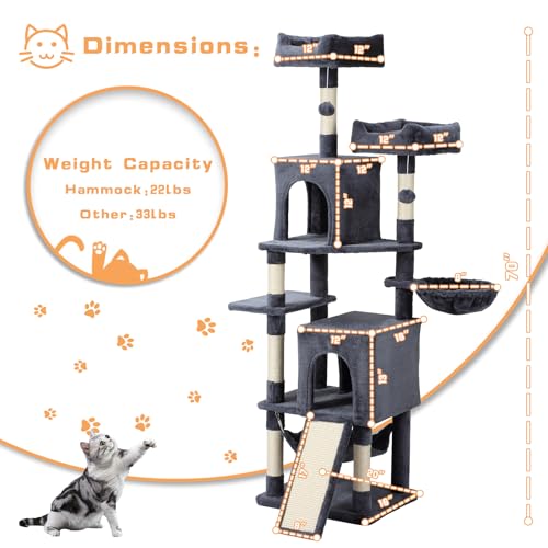 70-Inch Light Gray Cat Tree Tower with Hammock X717