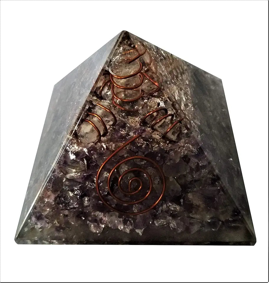 Amethyst Orgone Pyramid with Crystal Quartz Energy Rod E146