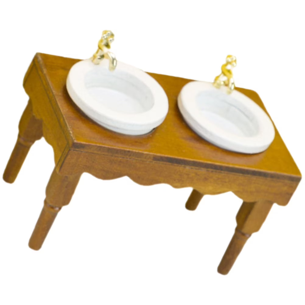 Walnut Color Dollhouse Miniature Double Basin Wash Sink B205