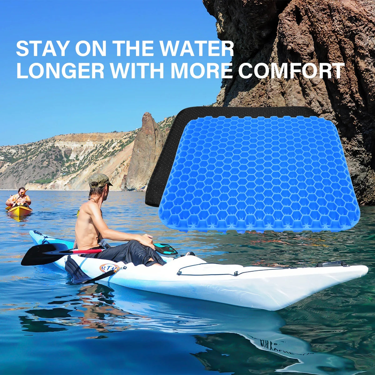 Gel Kayak Seat Cushion with Washable Non-Slip Cover, Waterproof Double Thicken Layer, Breathable Honeycomb Design, 14.9inch*12.9inch*1.1inch H137279