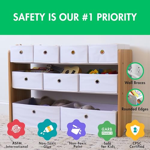 Natural White Toy Storage Organizer with 9 Removable Fabric Bins N7299
