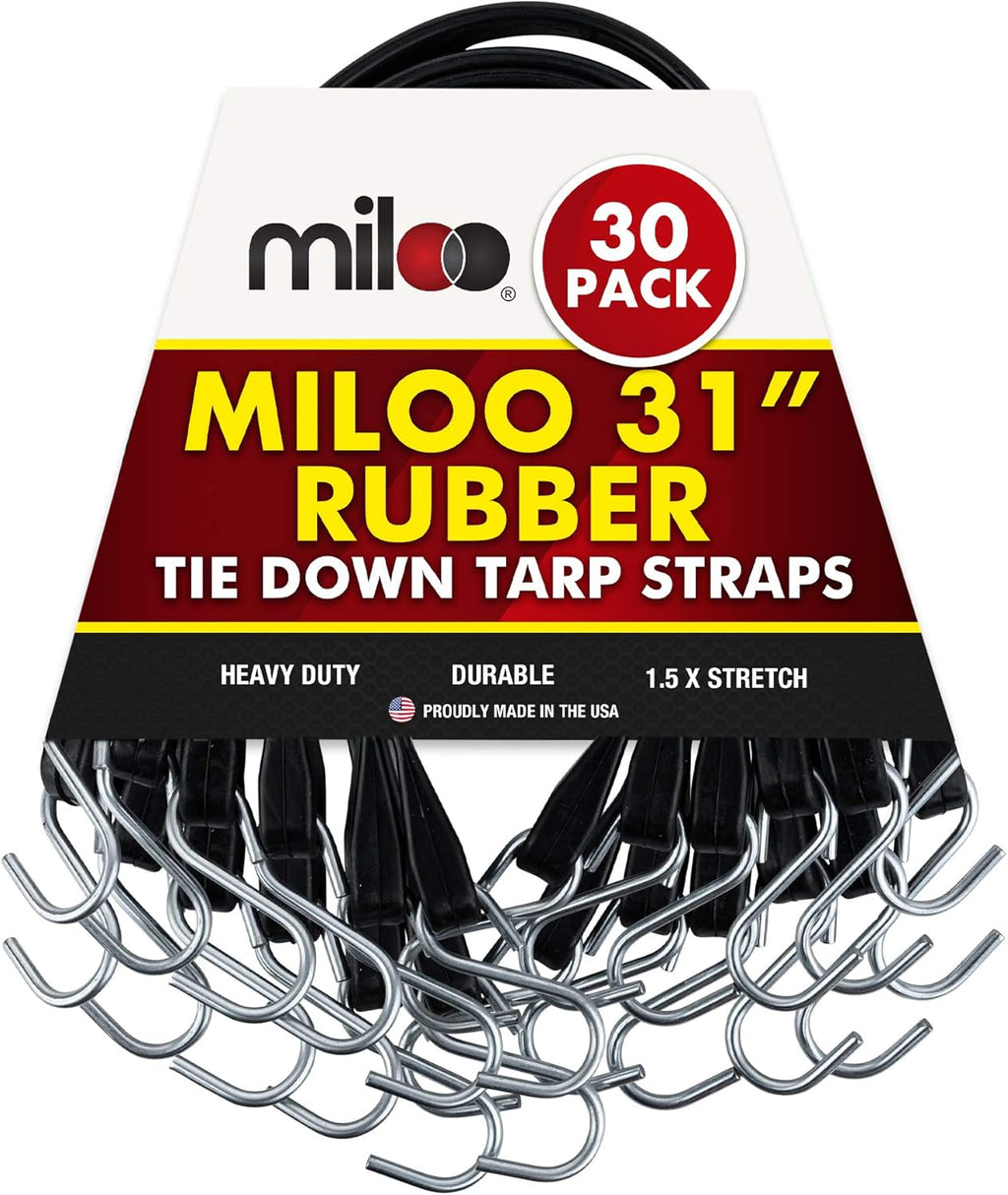 30 Pack Rubber Tarp Straps 31 Long EPDM with Crimped Hooks Bungee Cords M968