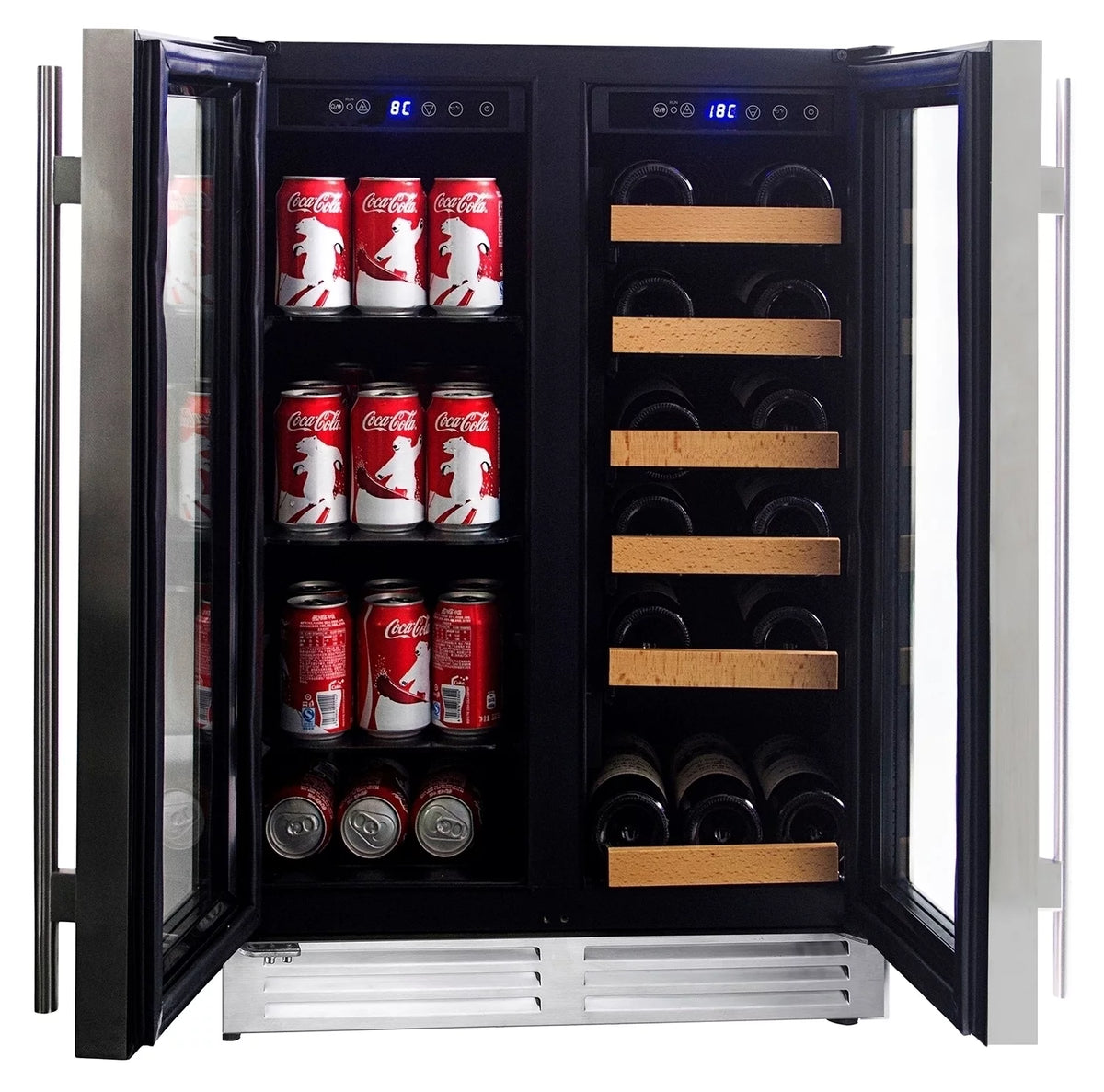 18 Bottles and 56 Cans Built-In Under-Counter 24 Inch Dual Zone Wine Cooler and Beverage Fridge J12445