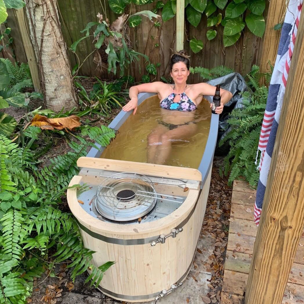 Natural Pine Wood Hot Tub 2 Persons 132 Gallons with Charcoal Stove J20915