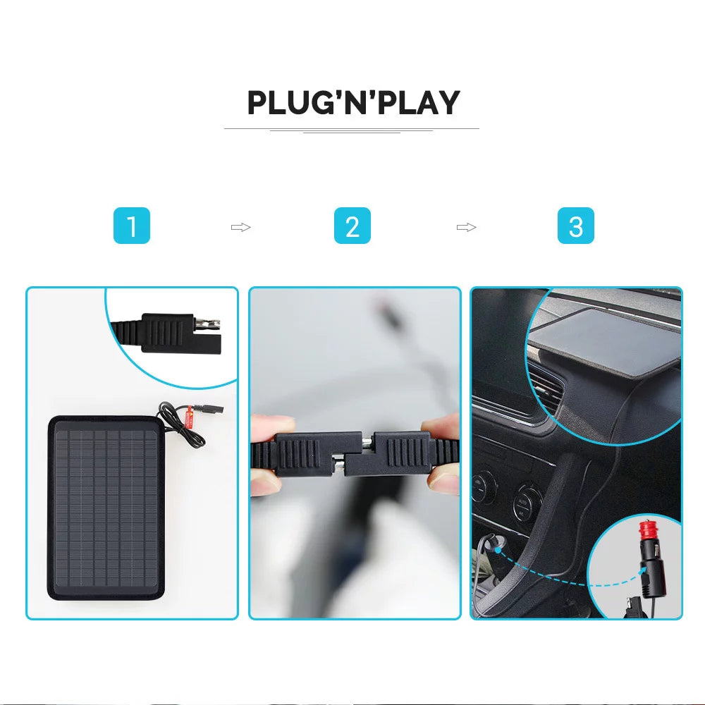 5W Outdoor Battery Charger Maintainer Trickle Charger with Lighter Plug, Alligator Clips, and Battery Cables T844