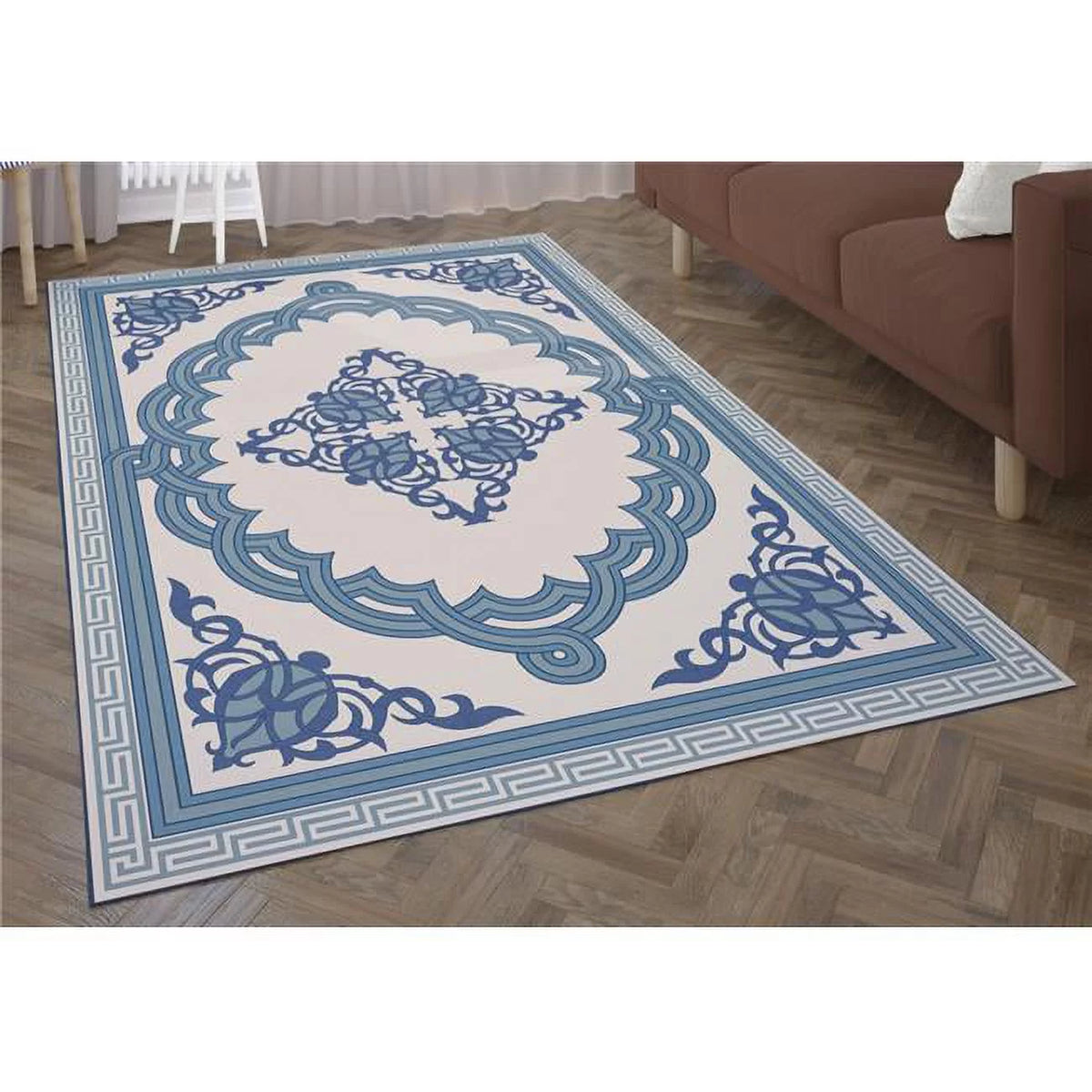 Blue Medallion Pattern 8 x 10 ft Area Rug J8937