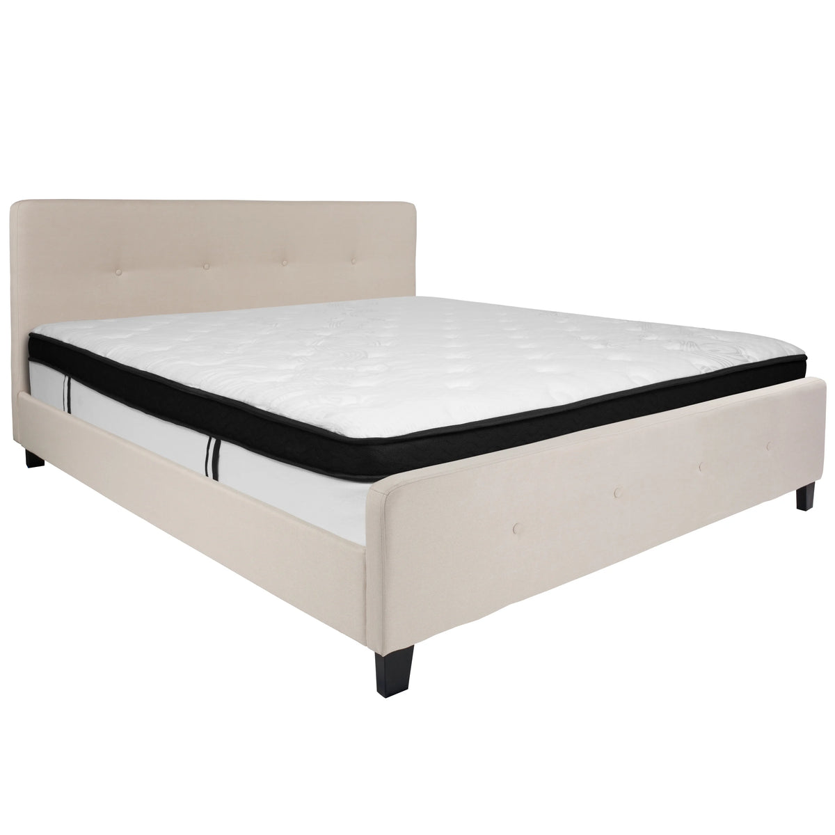 King Size Tufted Upholstered Platform Bed with Memory Foam Mattress Q6128