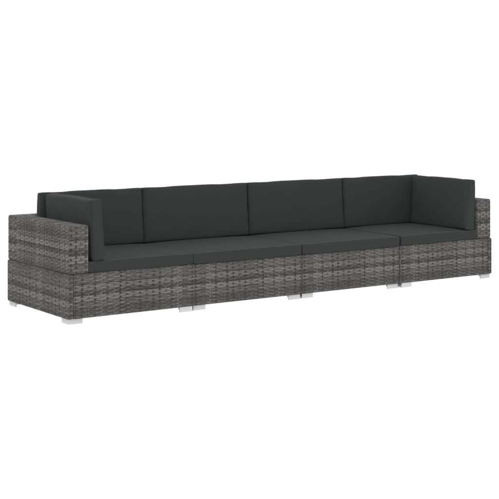 4 Piece Patio Sofa Set with Cushions Gray Poly Rattan Y8166