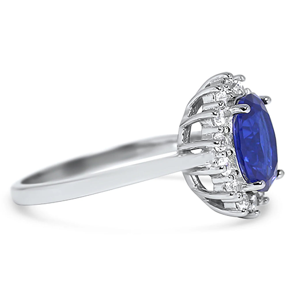 Oval Blue Sapphire CZ Halo Engagement Ring Size 8 F880029