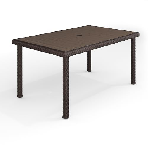 62" Indoor-Outdoor Patio Table with Faux Wood Top and Rattan Wicker Finish in Gray R610