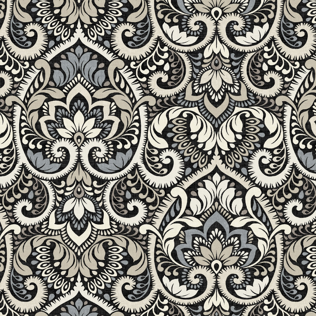 Black Damask Outdoor Dining Chair Cushion 20 x 20 A21994