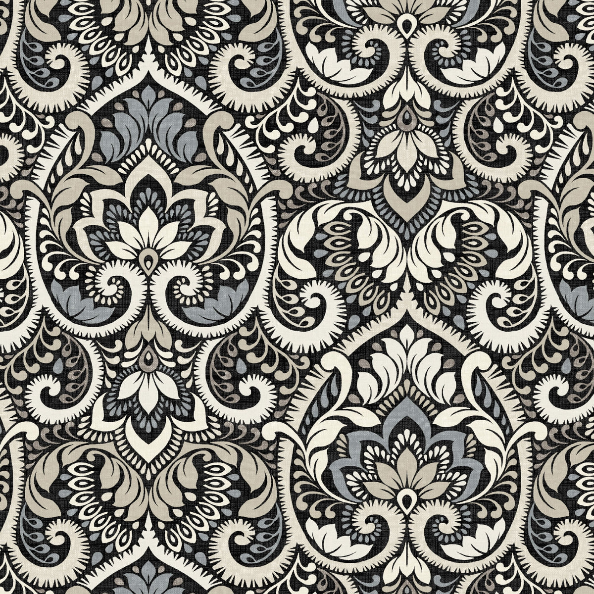 Black Damask Outdoor Dining Chair Cushion 20 x 20 A21994
