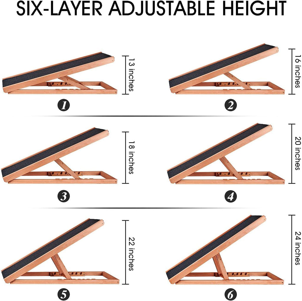 Wooden Height Adjustable Pet Ramp with Non Slip Carpet Surface, Foldable (Large) Z88225