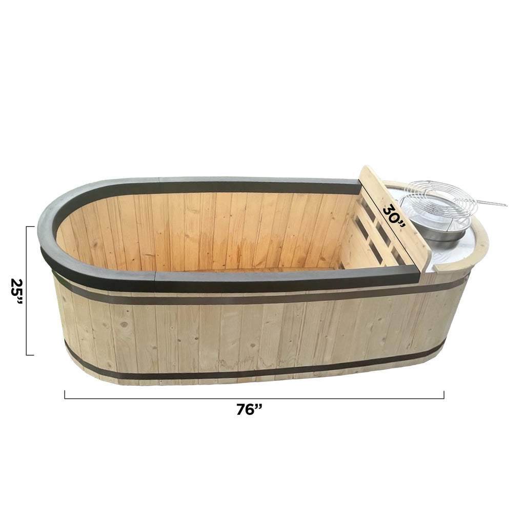 Natural Pine Wood Hot Tub 2 Persons 132 Gallons with Charcoal Stove J20915