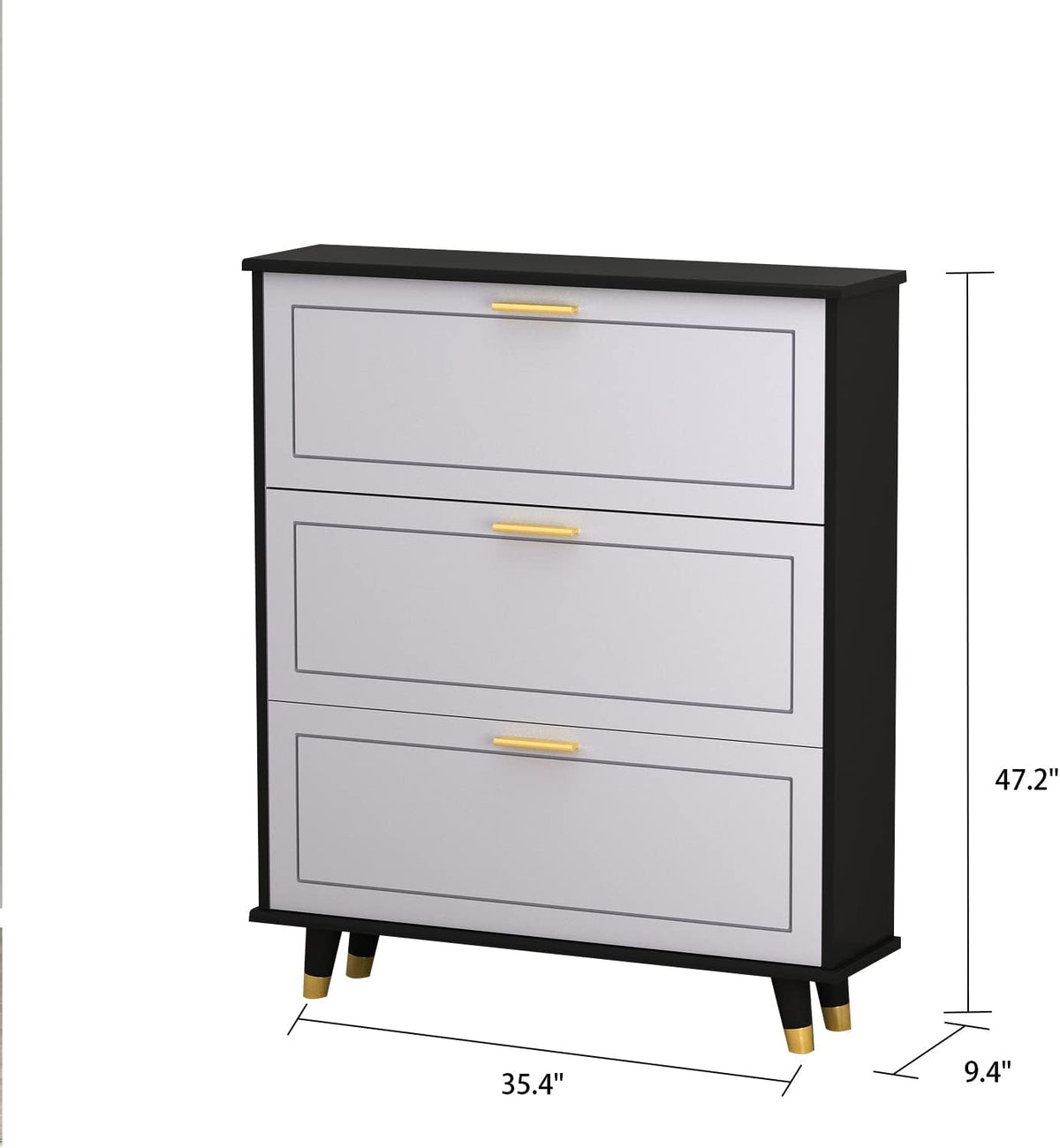 Black and White 3 Drawer Wood Shoe Storage Cabinet X420