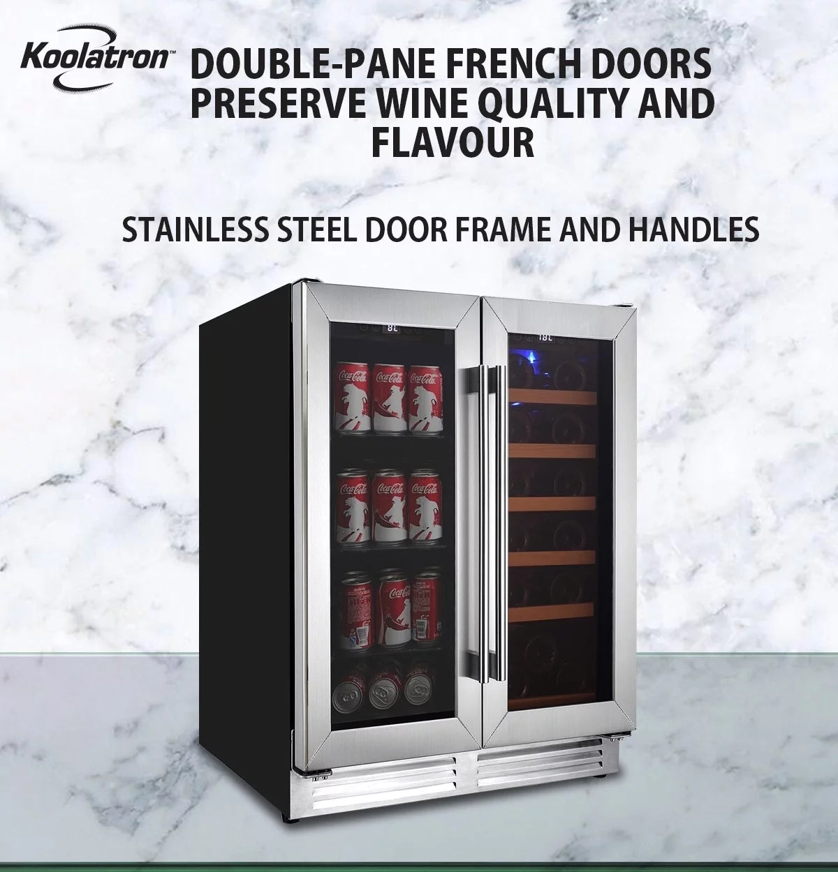 18 Bottles and 56 Cans Built-In Under-Counter 24 Inch Dual Zone Wine Cooler and Beverage Fridge J12445
