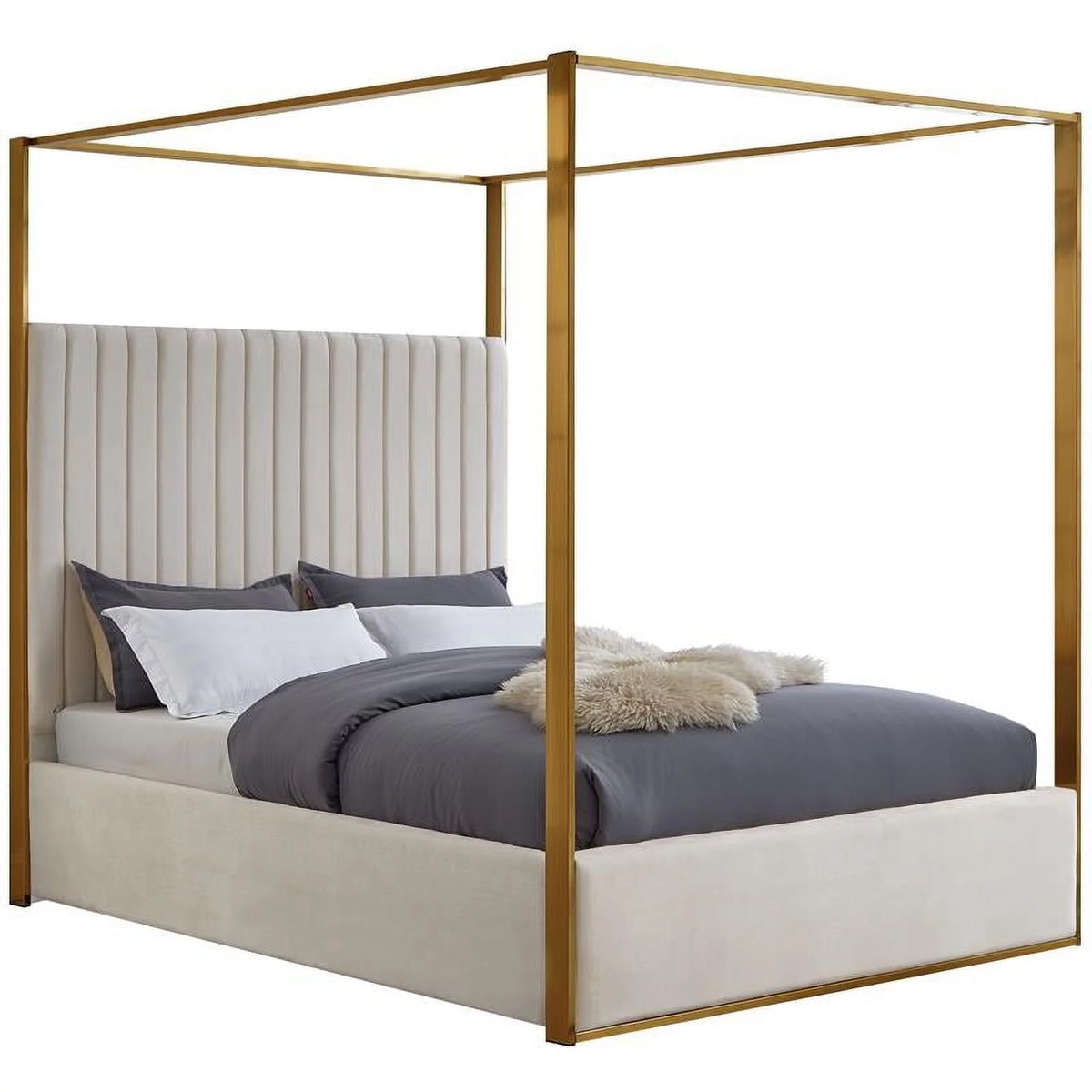 Cream Velvet King Bed F3822