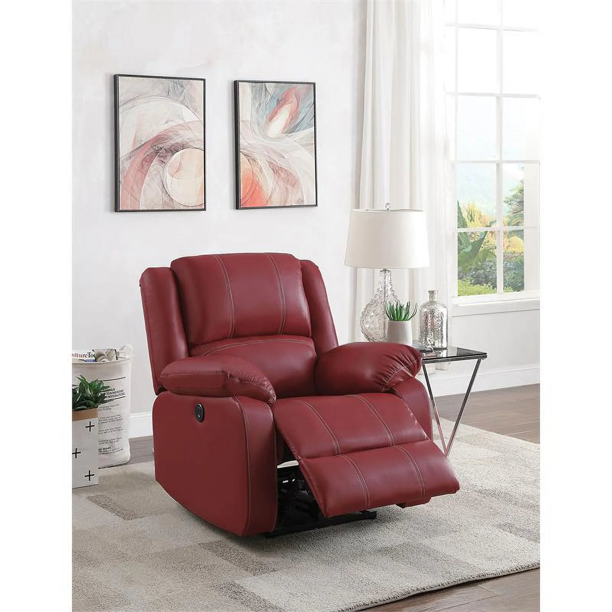 Red Faux Leather Power Recliner Z4957