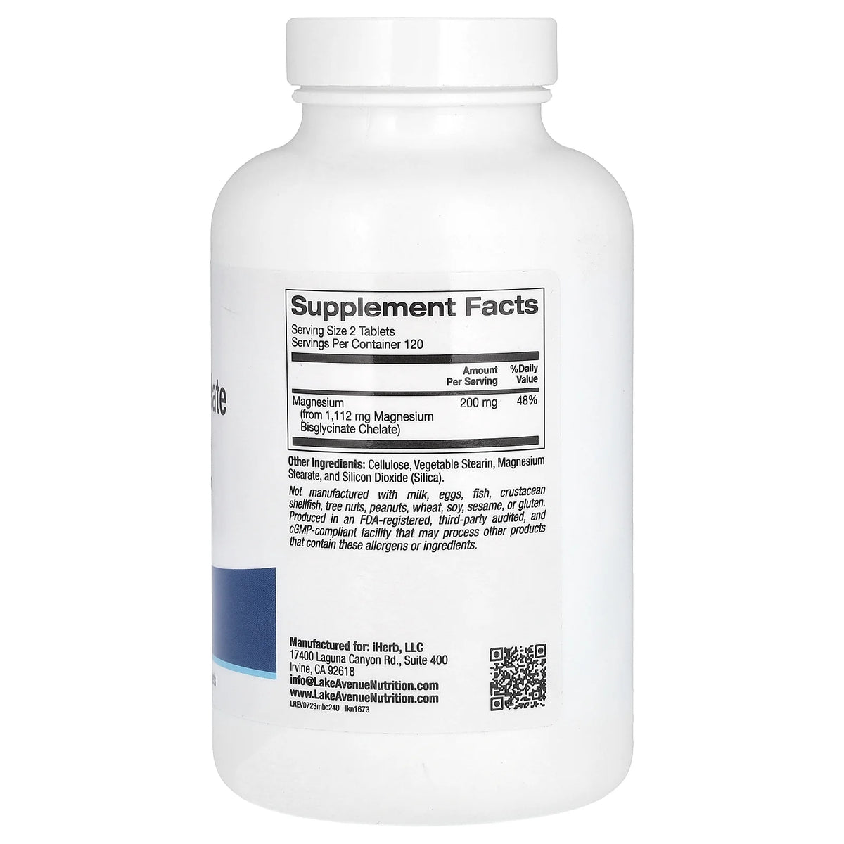 Magnesium Bisglycinate Chelate 200 mg 240 Tablets P46286