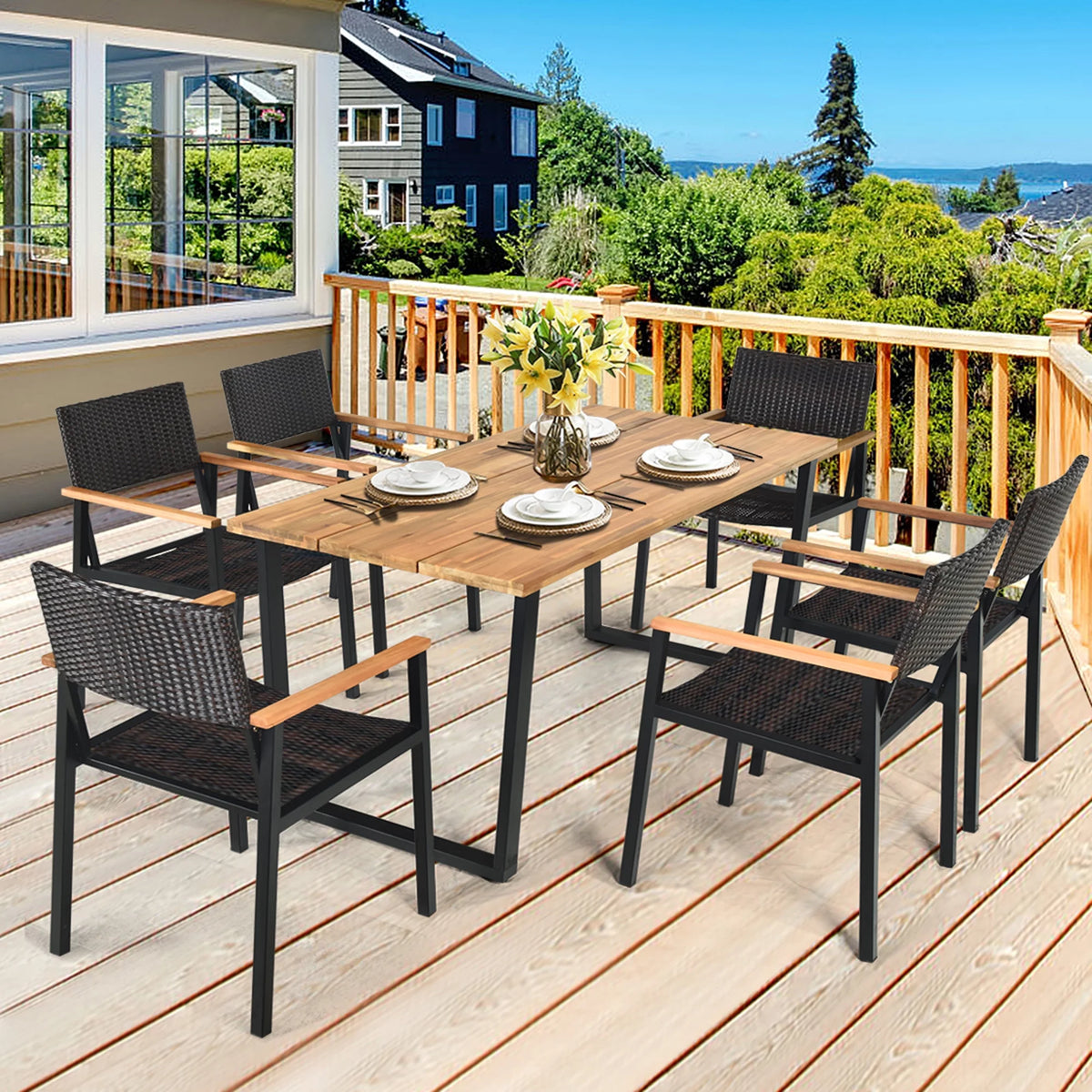 7 Pc Patio Dining Set with Umbrella Hole D25550