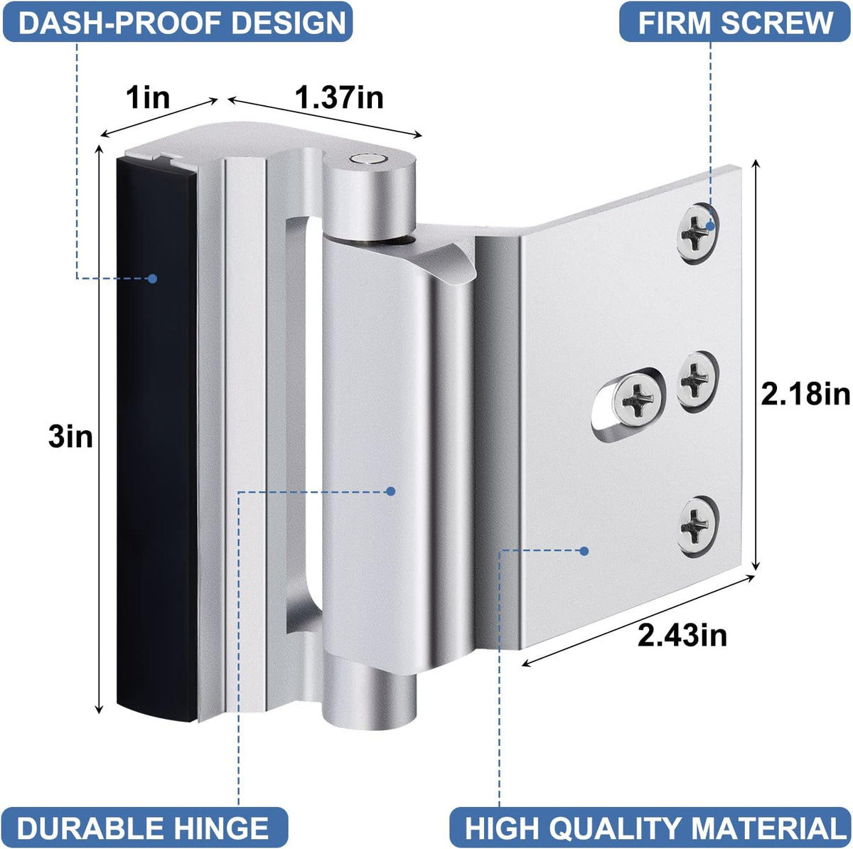 6 Pack Door Reinforcement Locks with 48 Screws, Aluminum Construction H6313