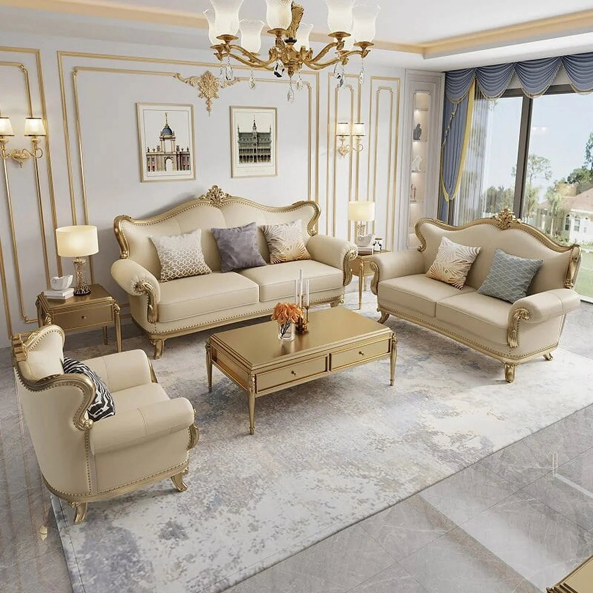 French Style Solid Wood Carved Sofa Set M443