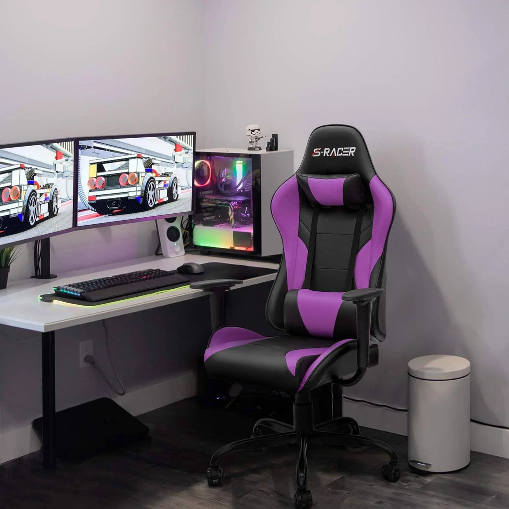 Black PU Leather Ergonomic Gaming Chair with Headrest Y121