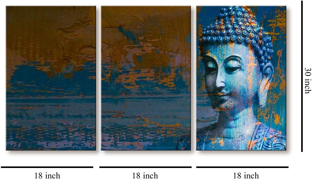 Blue Buddha Canvas Painting 3 Pieces Poster 54x30 Inch G699248