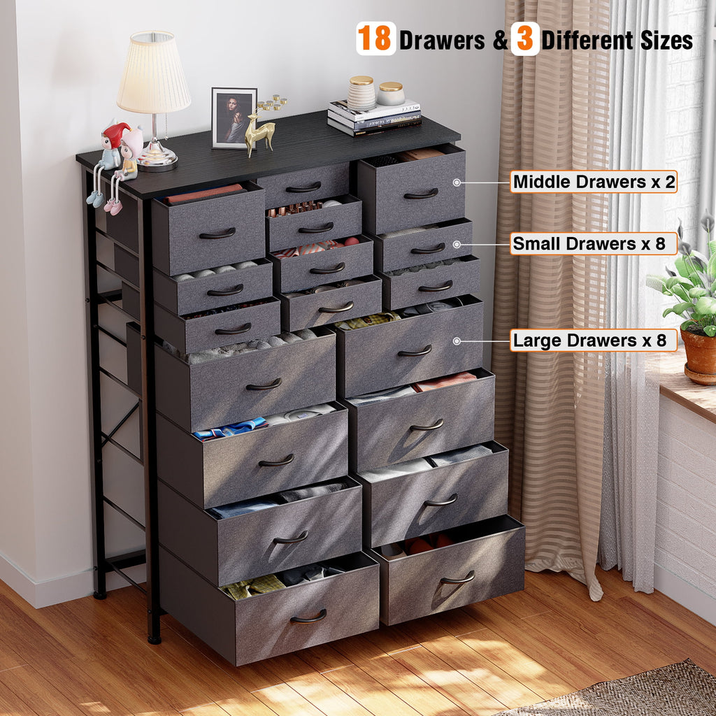 Rustic Brown 18 Drawer Fabric Dresser with Steel Frame O1724
